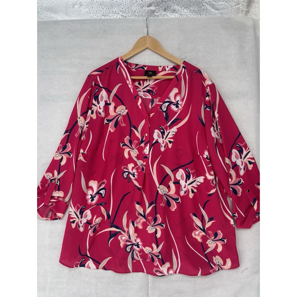 JM Collection Women's Top 2XL 3/4 Cuffed Sleeve Floral Botanical Tunic